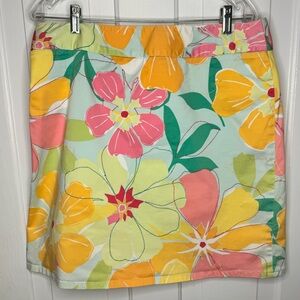 Talbots Skirt Sz 16 A-Line Cotton Blend Big Flowers Pastel Embroidery Pockets